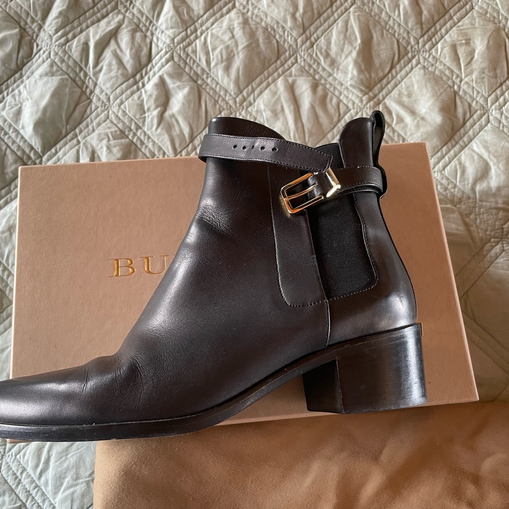 Burberry Black Leather Ankle Boots with Buckle